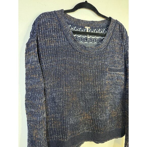 Free People Sweet Jane Crochet Back Knit Sweater Women Navy Blue Size Medium - Picture 12 of 12